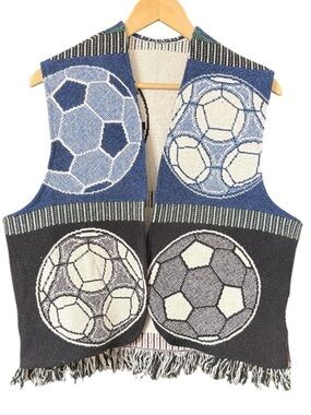 Soccer Ball Patterned Upcycle Tapestry Blanket Vest